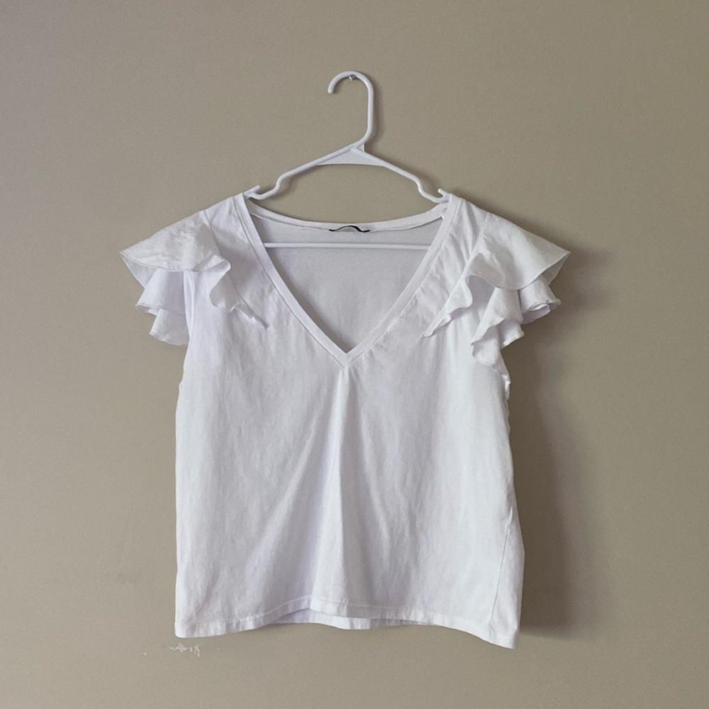 ZARA Crisp White Flare Shirt Boxy Blouse Size Large